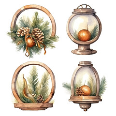 Scandinavian Christmas Watercolor Elements, without background in PDF format
