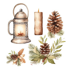 Scandinavian Christmas Watercolor Elements, without background in PDF format