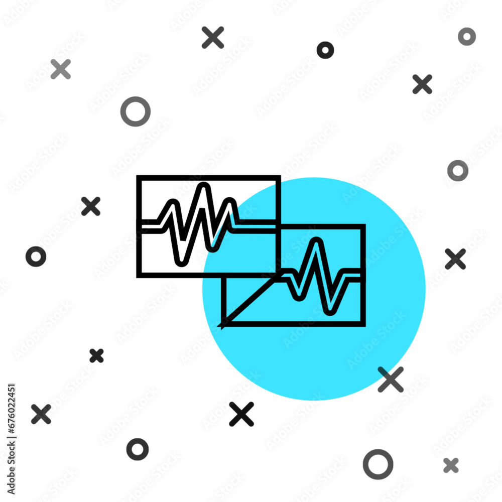 Poster black line computer monitor with cardiogram icon isolated on white background. monitoring icon. ecg 