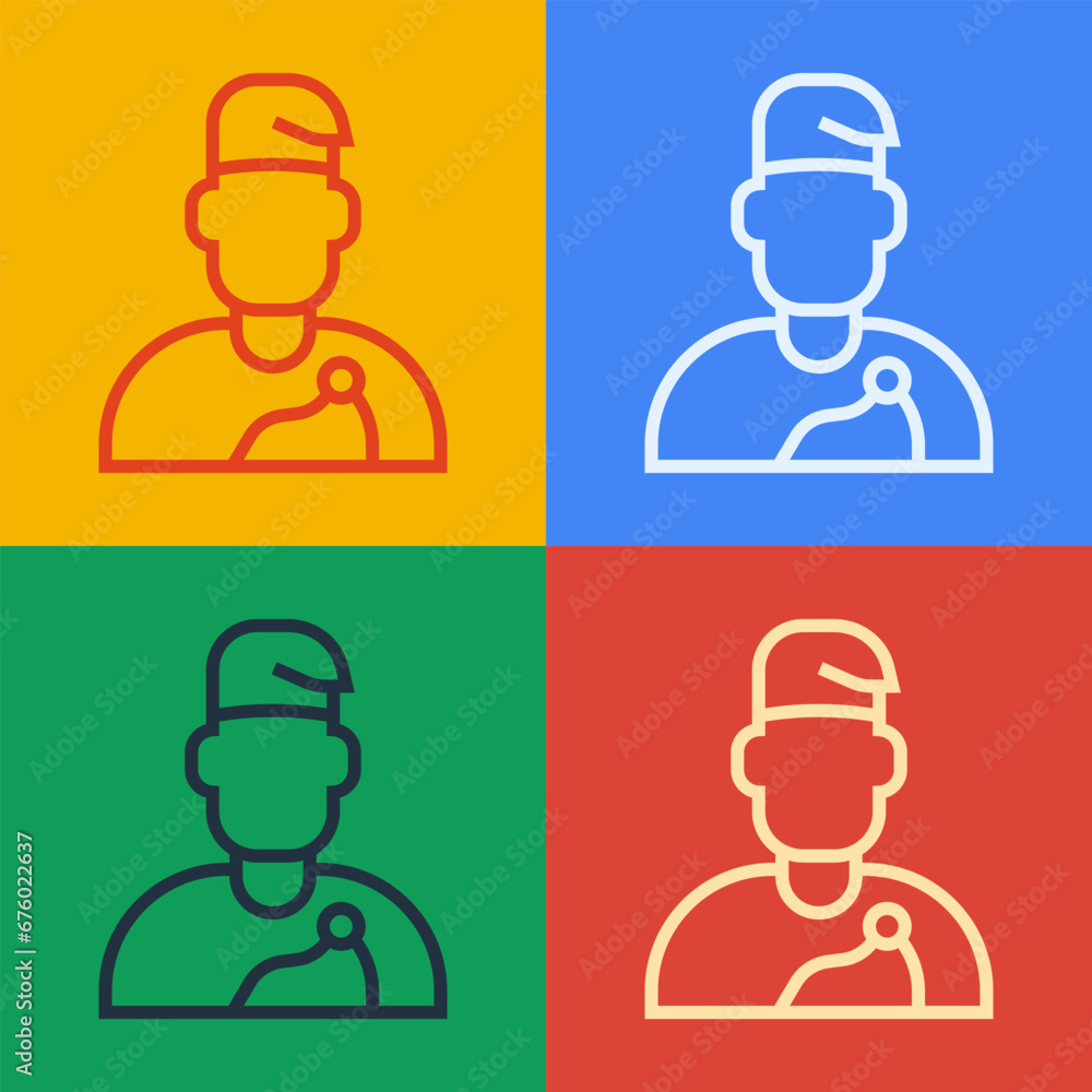 Poster pop art line wizard warlock icon isolated on color background. vector