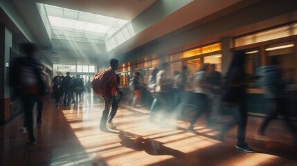 Fototapeta na wymiar Busy High School Corridor During Recess With Blurred photography ::10 , 8k, 8k render