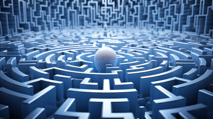 Electric Blue Brain Labyrinth. Generative AI