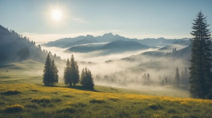 Landscape of a misty valley