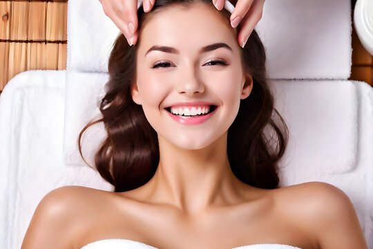 close-up Beautiful smile woman mouth. Beautiful woman relaxing at spa, skin care and healthy concept.