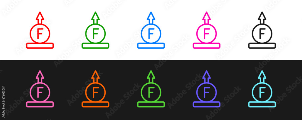 Poster set line force of physic formula calculation icon isolated on black and white background. vector