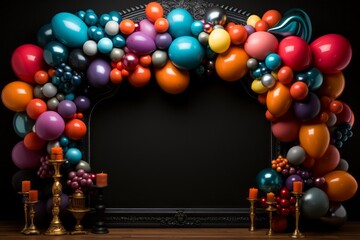 Fototapeta na wymiar Black copy space with colorful celebration balloons