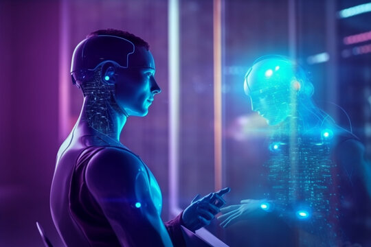Explore the digital frontier with the fusion of metaverse possibilities and advanced AI. A vision where android chatbots redefine virtual interactions. Ai generated