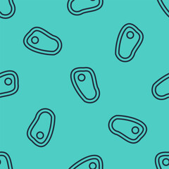 Black line Steak meat icon isolated seamless pattern on green background. Vector