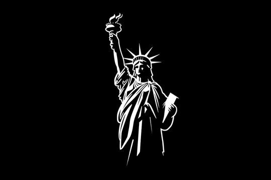 statue of liberty, white on black, AI generated