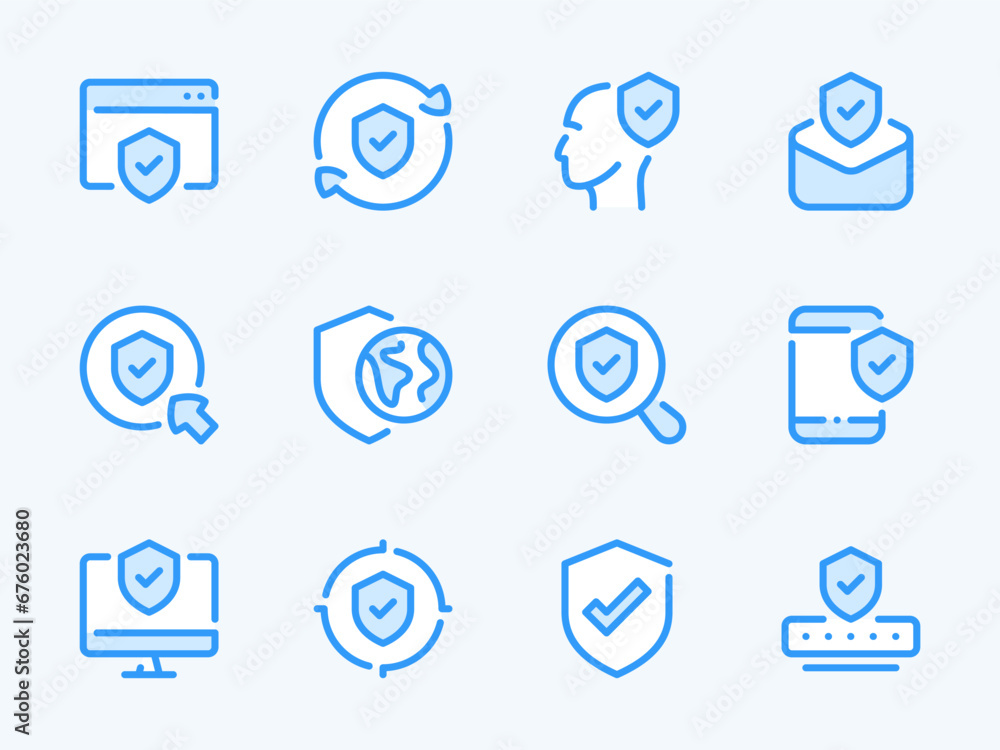 Poster data security and cyber protection vector line icons. web guard and personal safety outline icon set