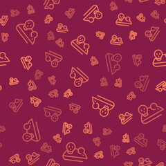 Brown line Experimental mouse icon isolated seamless pattern on red background. Vector