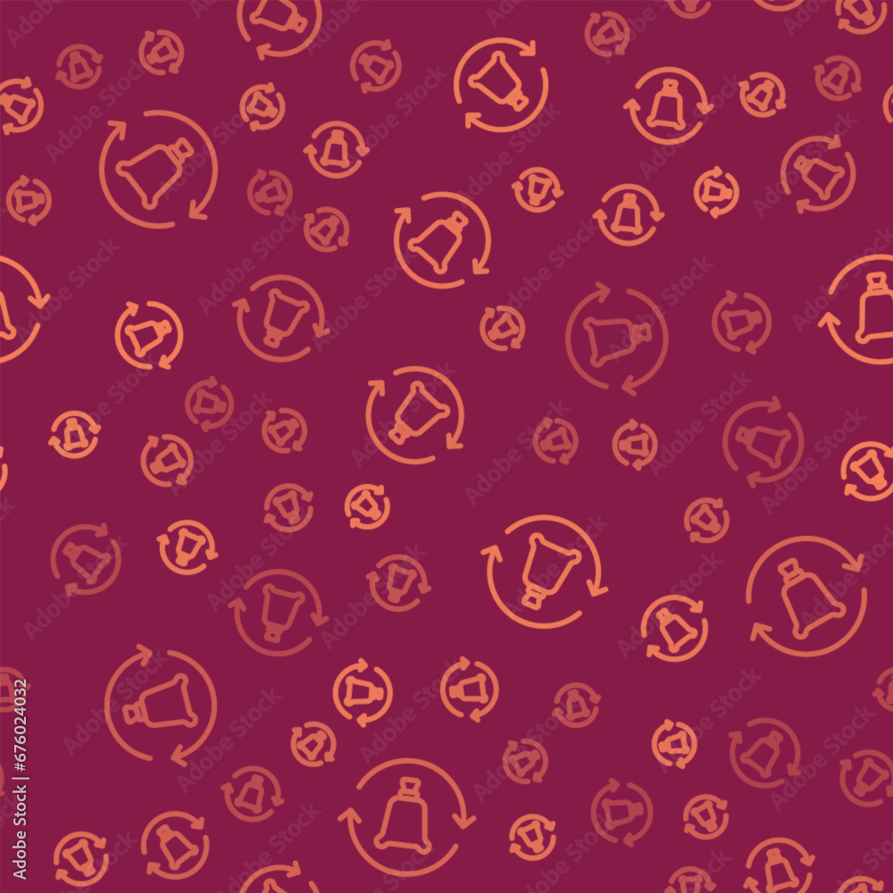 Poster brown line garbage bag with recycle symbol icon isolated seamless pattern on red background. trash c