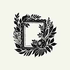 Merry Christmas and Happy New Year illustration, for greeting cards, posters, holiday covers. Xmas festive linocut black hand drawn.