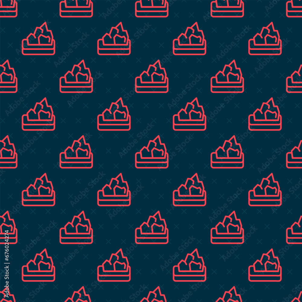Poster red line ore mining icon isolated seamless pattern on black background. vector