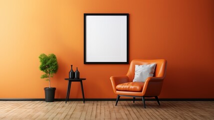 Orange leather armchair with black accents ai generated frame mockup living room