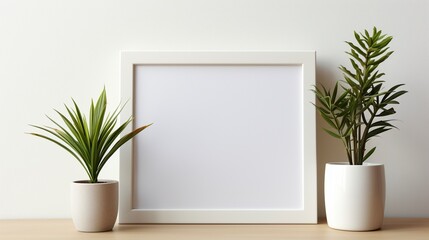 Square pictureframe decorated ceramic houseplants ai generated frame mock up plants interior