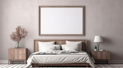 Fototapeta na wymiar Cozy beige bed decorations ai generated frame mockup bedroom