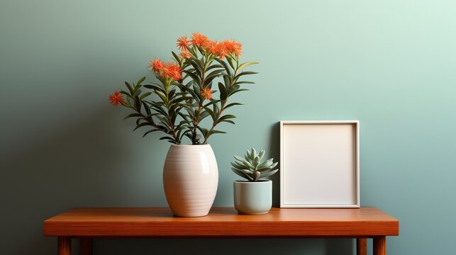Crimson penda, succulent ceramic vases ai generated frame mock up plants interior