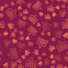 Brown line Hairbrush icon isolated seamless pattern on red background. Comb hair sign. Barber symbol. Vector
