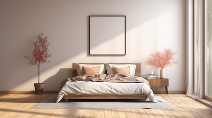 Pastel soft queen bed ai generated frame mockup bedroom