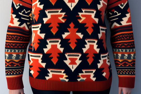 geometric sweater, woven, highly detailed, photo realistic, high octane render, sweater with patterns, patterned geometric sweater, triangle with X-mark inside of it, criss-cross symbol inside of tria