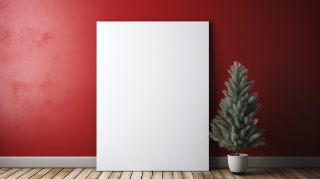 Potted fir tree white canvas ai generated frame mockup living room