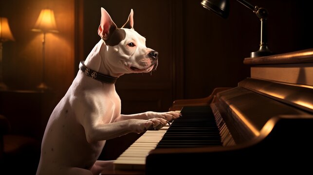 Dog Playing The Piano. AI Generated.
