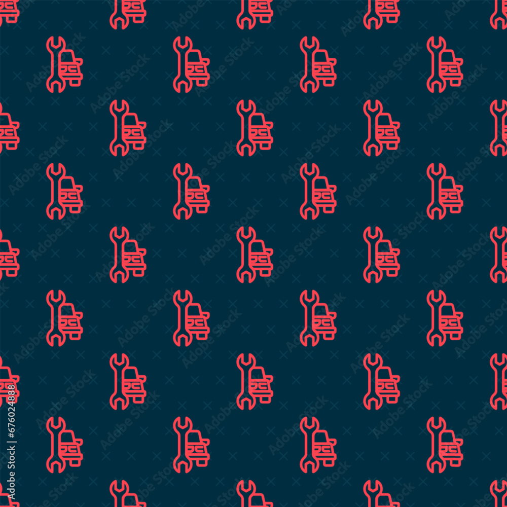 Poster red line car service icon isolated seamless pattern on black background. auto mechanic service. repa