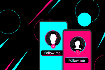 Follow me - a button on a smartphone screen in popular social media style. Modern advertising social media design.