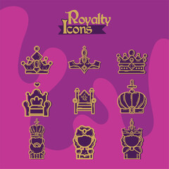 Set of royalty icons Medieval era Vector