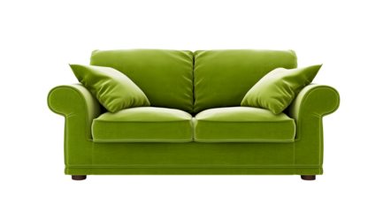 Green 2 seater sofa with comfortable cushions and elegant design.