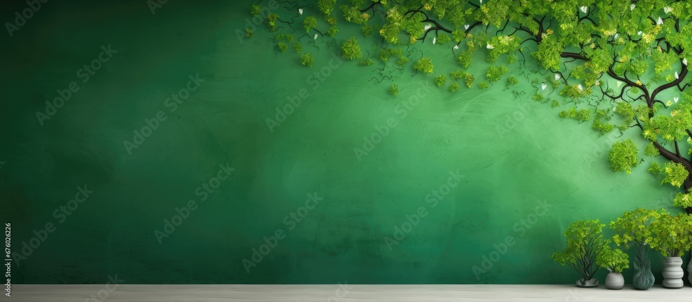 Poster in the abstract summer design the tree s lush leaves cascade down the textured wall serving as a nat