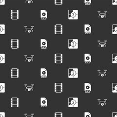 Set Old film movie countdown frame, Drone flying, Play Video and MP4 file document on seamless pattern. Vector