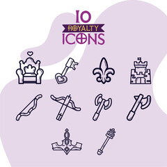 Set of royalty icons Medieval era Vector