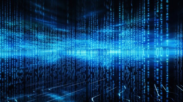 Blue Technology Circuits Matrix Binary Code Background.  Created With Generative AI.