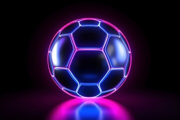 Fototapeta premium Luminous Football Reverie: The Brilliance of a Neon Football, Outlined Leather, and a Colorful Cloud Illuminated in Neon Pink and Blue Form an Alluring Dreamscape Against a Cloudy, Transparent Backdro