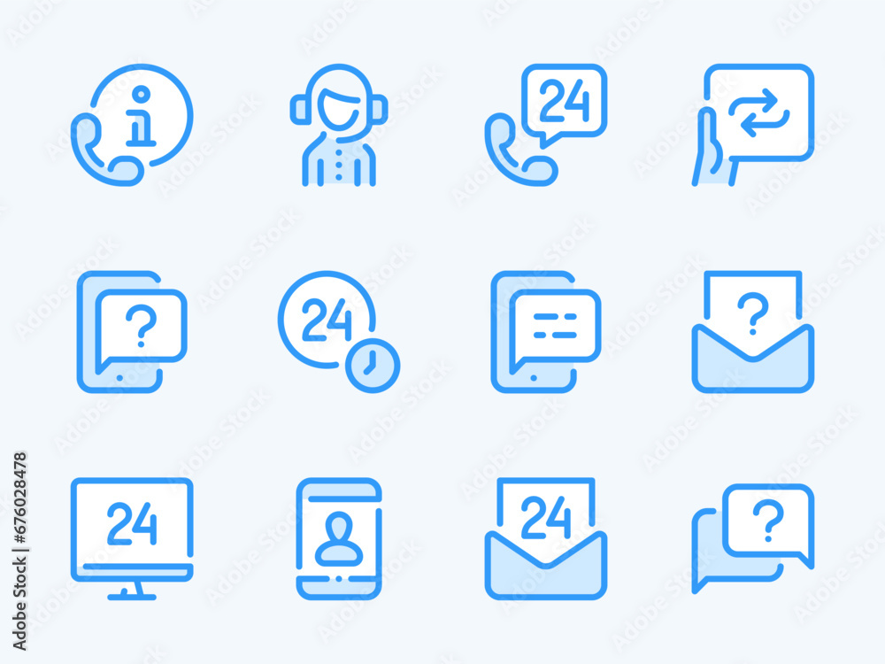 Aufkleber customer support service and helpline vector line icons. assistance and consulting outline icon set.
