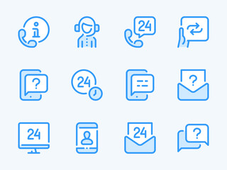 Customer Support Service and Helpline vector line icons. Assistance and Consulting outline icon set. Operator, Help, Question and Answer, Assistant and more.