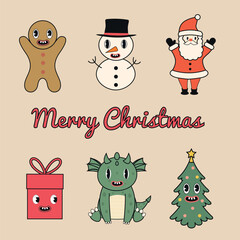 Naklejka premium Christmas character set in groove style