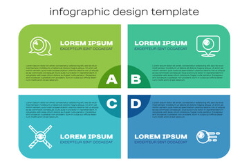 Set line Crossed billiard cues and ball, Bowling, Billiard and Location with. Business infographic template. Vector