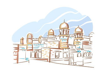 Gwalior Fort Madhya Pradesh India vector sketch city illustration line art sketch simple - obrazy, fototapety, plakaty
