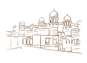 Gwalior Fort Madhya Pradesh India vector sketch city illustration line art sketch simple