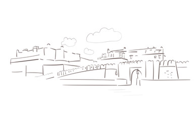 Naklejka premium junagarh fort Bikaner Rajasthan India vector sketch city illustration line art sketch simple