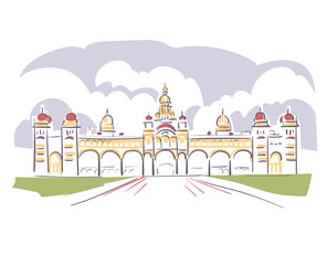 Mysore Palace Amba Vilas Palace Karnataka India vector sketch city illustration line art sketch simple - 676028838