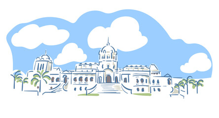Ujjayanta Palace Nuyungma Agartala Tripura India vector sketch city illustration line art sketch simple