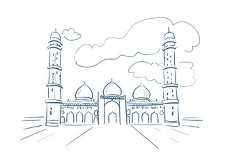 Bhopal Taj ul Masjid Madhya Pradesh India religion institution vector sketch city illustration line art sketch simple