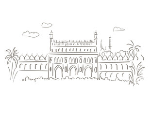 BADA IMAMBARA Asafi Imambara Lucknow Uttar Pradesh India religion institution vector sketch city illustration line art sketch simple - 676028896