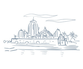 Brahmeswara Temple Shiva Bhubaneswar Odisha India religion institution vector sketch city illustration line art sketch simple
