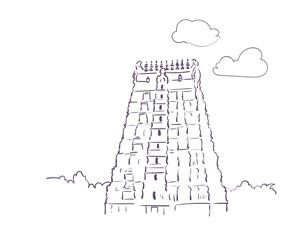 Arulmigu Ramanathaswamy Hindu temple Shiva Rameswaram Tamil Nadu India religion institution vector sketch city illustration line art sketch simple