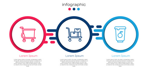 Set line Shopping cart, Hand truck and boxes and Yogurt container. Business infographic template. Vector